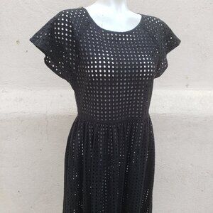 grid cutout eyelet lace cotton dress